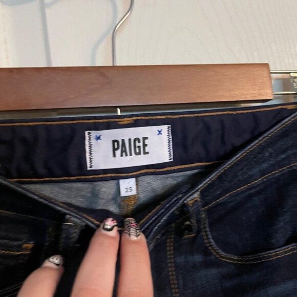 PAIGE Womens Dark Wash Distressed Slim Straight Ankle Mid Rise Jeans Size 25 - Picture 2 of 7